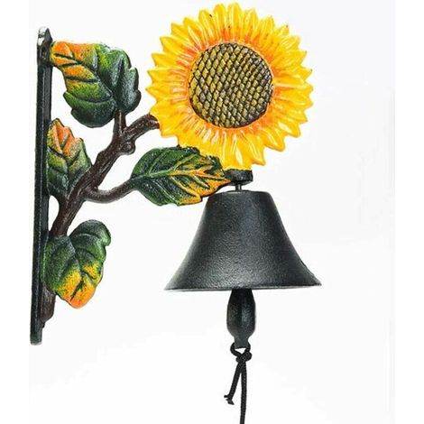 Cloche murale en fonte robuste - Décoration murale peinte à la main - Sonnette de porte à secouer manuellement - Pour intérieur et extérieur - Décoration murale pour jardin et maison (1/5)
