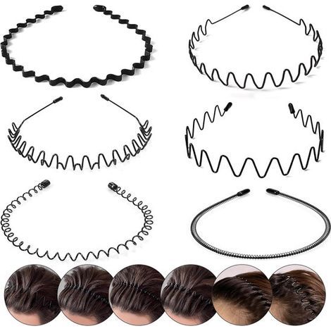 6-teiliges Stirnband - Schwarz - Flexibles Metallstirnband - Sportstirnband (1/5)