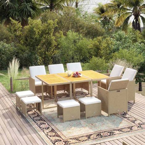 Ensemble à manger de jardin coussins 11 pcs-Salon de jardin Résine tressée Beige 790217 (1/5)