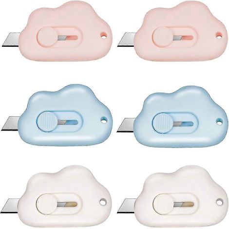 Coffret compact multifonction pour outils de coupe avec ouvre-lettres et ouvre-cartes rétractables, disponible en rose, bleu ou blanc. (1/4)