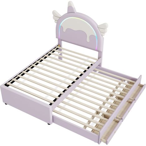 CAIziLit enfant licorne 90x200 cm violet, PU, gigogne, lit escamotable (1/5)
