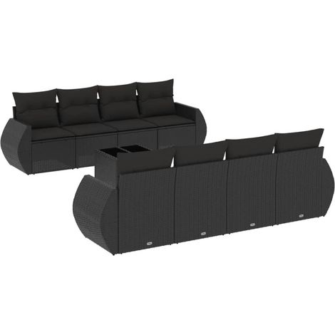 Salon de jardin 9 pcs avec coussins noir résine tressée (1/3)