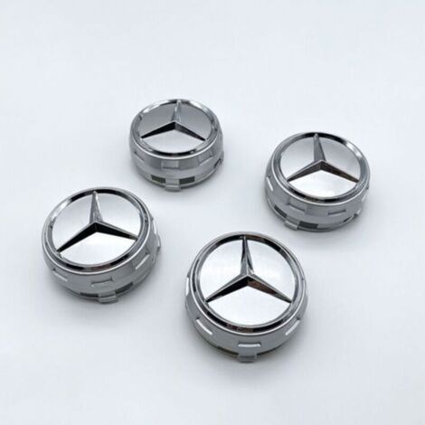 Cache-moyeu 75mm compatible Mercedes – Capuchon centre de jante AMG, cache centre roue voiture, accessoire jante automobile en ABS, remplacement couvercle moyeu, lot de 4 pièces – Argent (1/2)