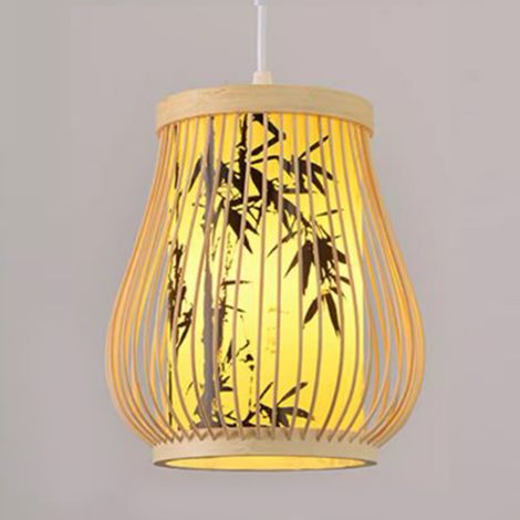 Lustre en bambou de style chinois moderne, design tissé d'inspiration zen, lanterne en rotin pour salons de thé et salles à manger privées, luminaires en bambou tressé pour salles d'étude et restauran (1/5)