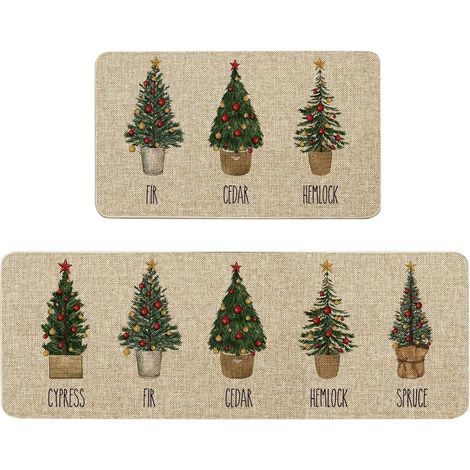 Tapis De Sol - Tapis Absorbant Pour Cuisine Et Entrée - Motif De Noël - 120 X 40 Cm Et 60 X 40 Cm - 2 Pièces (1/5)