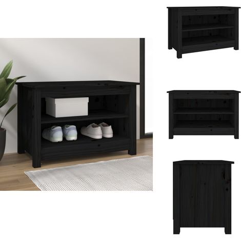 Banc à chaussures Noir 70x38x45,5 cm Bois de pin massif - Meuble À Chaussures - Banc Chaussure - Rangement Chaussures - Organisateur Chaussures - Entrée Déco (1/5)