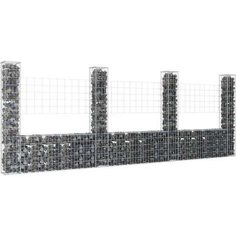 U-förmiger Gabionenkorb mit 4 Eisenpfosten 380x20x150 cm
