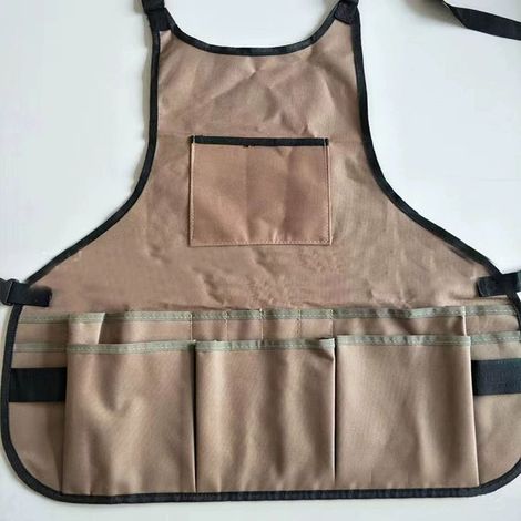 Tablier de jardinage kaki réglable en tissu Oxford avec poches, tablier de travail multifonction imperméable, tablier de charpentier, (1/3)