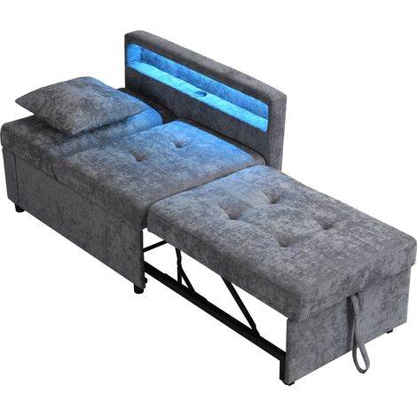 Canapé-Lit 2 Places en Lin gris,Dossier réglable,Coussins inclus,coussin lombaire inclus et dossier 5 positions,177×68×65cm (1/5)
