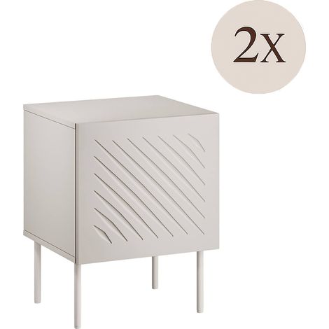Set di 2 comodini Viano, Comò basso con cassetto e vano interno, Finitura effetto liscio con dettaglio geometrico, 45x42 h59 cm, Beige (1/4)