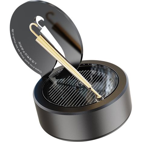 Petit désodorisant de voiture rotatif à énergie solaire, objet décoratif/cadeau, noir (parfum eau de Cologne), comprend 1 pastille désodorisante et 1 flacon d'huile essentielle. (1/5)