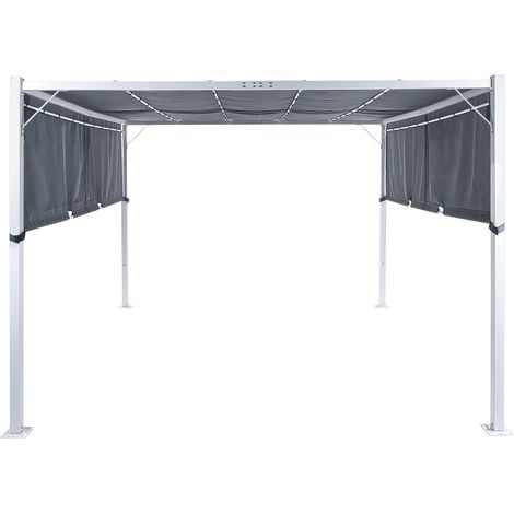 Cenador pérgola de jardín 310 x 310 cm pantalla de tela estructura metálica luces LED solares gris Parga