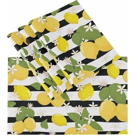Lemon Rectangle Heat Resistant Placemats 12 x 18 Set of 4