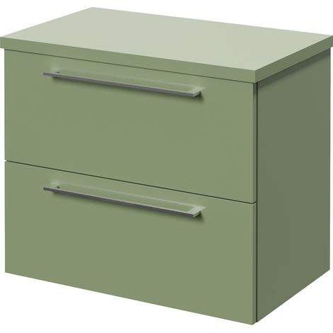 Napoli 390 Olive Green 600mm Wall Mounted 2 Drawer Vanity Unit for Countertop Basins - 600mm - Chrome 320mm Handle