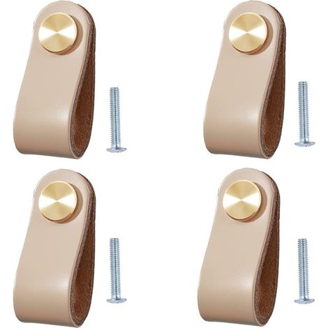 Lot de 4 poignées en cuir vintage pour meubles, portes, tiroirs, armoires, cuisine et salle de bain. (1/5)
