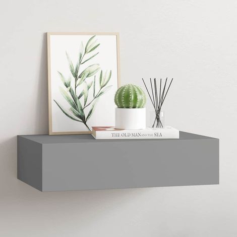 Wandregal mit Schublade Grau 40x23,5x10 cm MDF