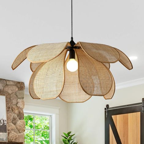 Suspension Rotin Vintage,Fleur CréAtive Lustre Rotin, Luminaire En Bambou Tressé Max 60W, Pour Salon Chambre Cuisine Couloir (60CM) (1/5)