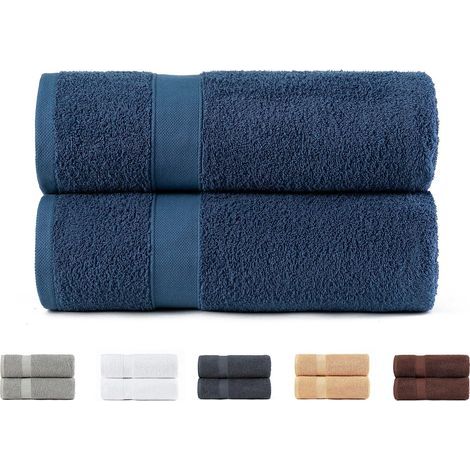 Set mit 2 Badetüchern, 100 % Baumwolle, 500 g/m², superweich, hoch saugfähig und schnelltrocknend. Maße: 70 x 140 cm, marineblau. (1/5)