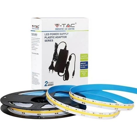 V-TAC Kit striscia LED 24V COB 5M monocolore bianco naturale 4000K CRI90 IP20 + alimentatore - SKU 2680