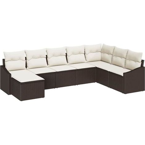 Ensemble de canapé de jardin 8 pièces, en rotin de polyéthylène marron et beige. (1/5)