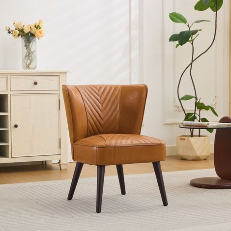 Fauteuil cuir marron clair sans accoudoirs bois OKMYHOME (1/5)