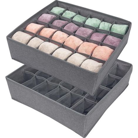 Set of 2 underwear organizers with 24 compartments – Mold-resistant Oxford fabric – Dimensions 32×32×10 cm – Foldable storage for socks and ties (1/5)