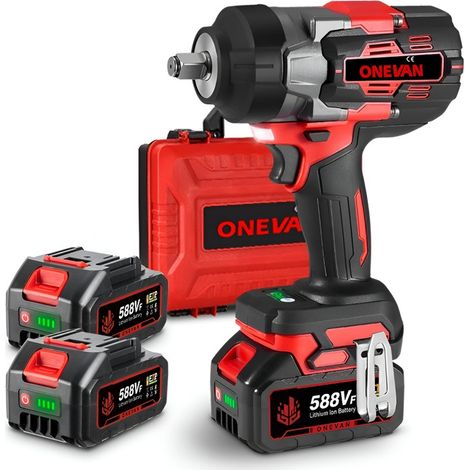 Boulonneuse à chocs ONEVAN 2100Nm ,1/2 Brushless Clé à chocs sans fil Applicable aux gros camions,véhicules porte - Avec 2x 588VF batteries