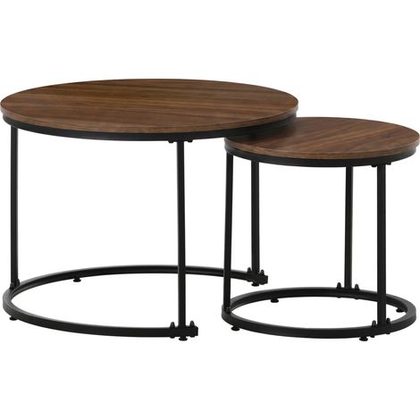Set di 2 tavolini da salotto rotondi impilabili MDF effetto legno noce e nero MODENUIT (1/5)