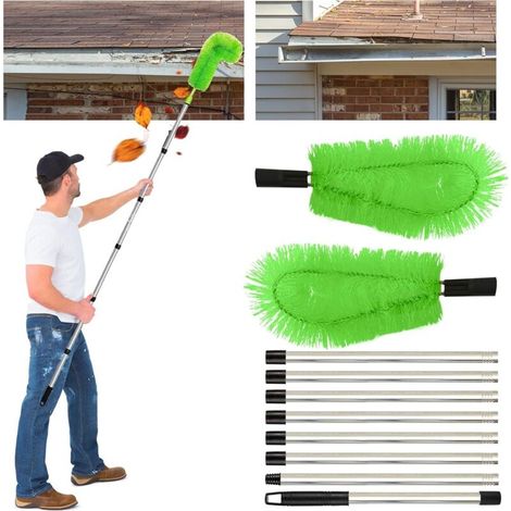 Outil de nettoyage de gouttière télescopique avec manche télescopique en acier inoxydable, extensible de 310 cm, pour nettoyer les feuilles, la neige, la saleté et les déversements de toit