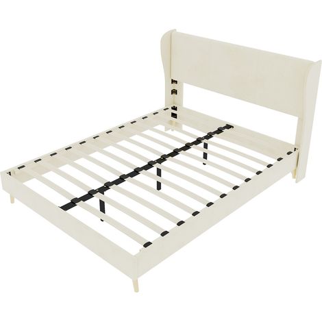 Letto contenitore imbottito beige 160 x 200 cm con rete a doghe, senza contenitore (1/5)