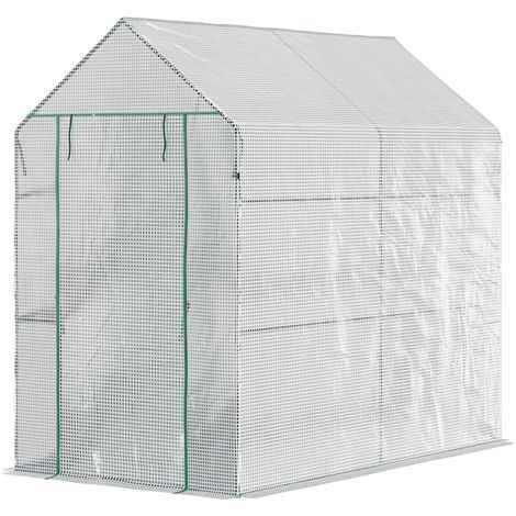 Serre de jardin Outsunny Serre de jardin PE avec étagère 2 niveaux, serre de balcon, bâche renforcée 140 g/m², châssis en acier, porte zippée enroulable, pour légumes plantes fleurs, 186 x 120 x 190 c (1/5)