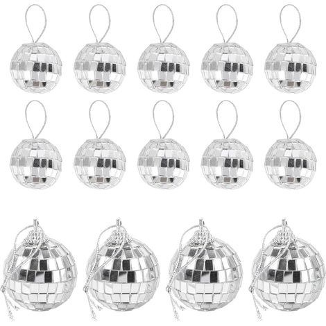 24 boules à facettes disco de Noël à suspendre, 3 cm