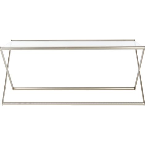 Premier Housewares Glass Coffee Table Tempered Glass Silver Coffee Table Glass Coffee Table Living Room Silver Coffee Table Large Coffee Table Satin Nickel 120x60x50 (1/3)