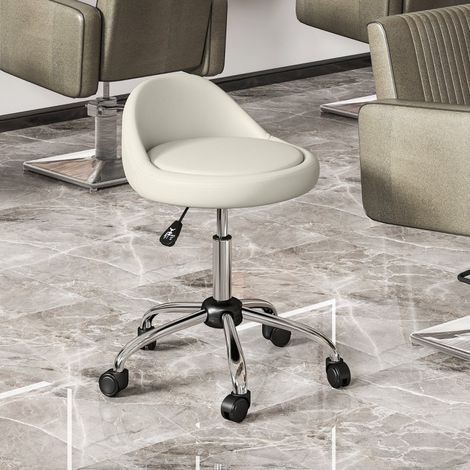 Sgabello da lavoro con ruote 50x50x83 cm in similpelle bianca, regolabile per ufficio (1/5)