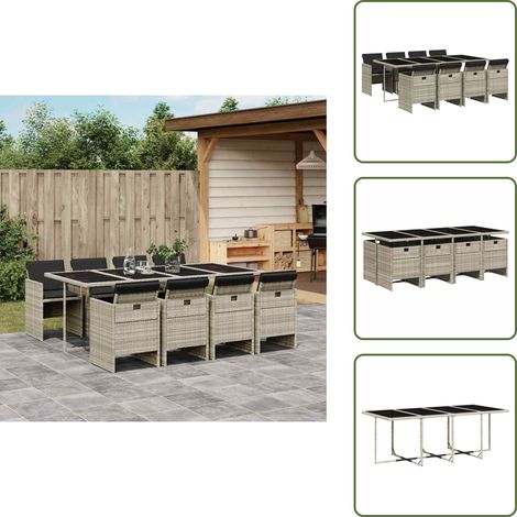 9-tlg. Garten-Essgruppe mit Kissen Hellgrau Poly Rattan - Gartentisch - Gartenmöbel - Essgruppe - Gartenset - Outdoor Möbel (1/5)