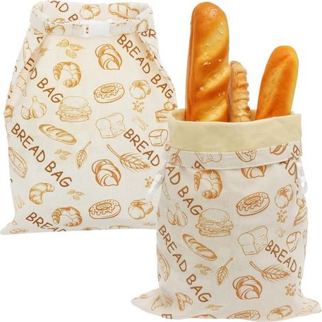 Sacchetti per il pane, 2 pezzi, sacchetti per il pane in cera d'api, sacchetti per il pane con coulisse, 43 x 33 cm, non sbiancati, riutilizzabili, zero rifiuti, per pane fatto in casa (1/5)