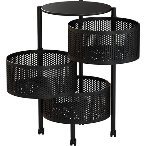 TRADE SHOP - Mobile Mobiletto Tavolino Metallo Nero 3 Scomparti Portatutto Regolabile 30x60cm - (1/2)
