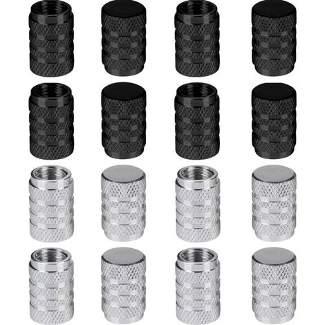 16 Pièces Bouchons de Valve de Pneu en Aluminium Capuchon Antipoussière de Roue de Voiture (Noir et Argent) (1/4)