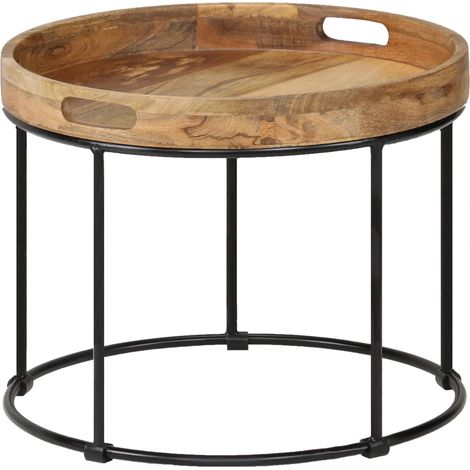 Table basse Table de salon Bout de canapé Bois de manguier massif et acier 50 x 40 cm 99623 (1/5)