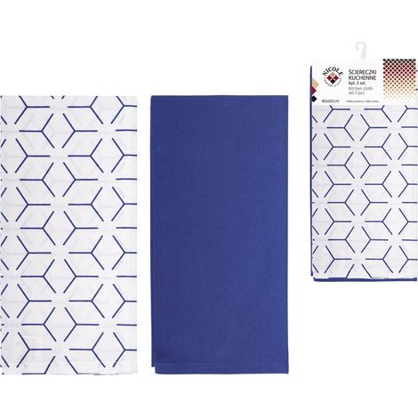 2 paños de cocina de algodón NICOLE, 40x60 cm, art. 52328, blanco, azul, estampado geométrico (1/4)
