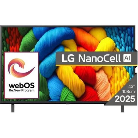 TV LG de 43 pulgadas, resolución 4K Ultra HD (3840 x 2160 píxeles), pantalla plana, relación de aspecto 16:9, LED, modelo 43Nano