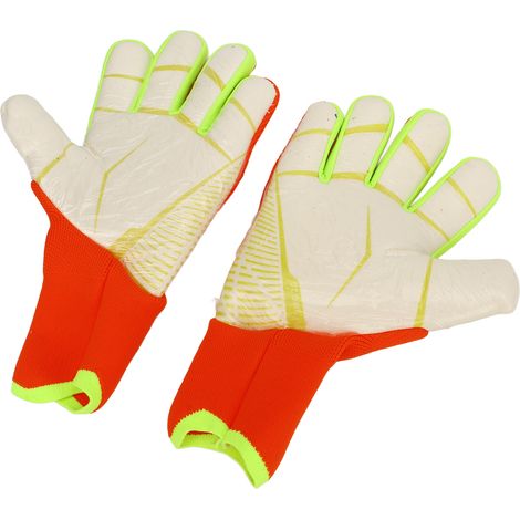 Gants de gardien de but de football pour hommes et femmes, en latex et nylon antidérapants et respirants, avec protection des doigts. Idéaux pour l'entraînement et la compétition. Taille orange 9. (1/5)