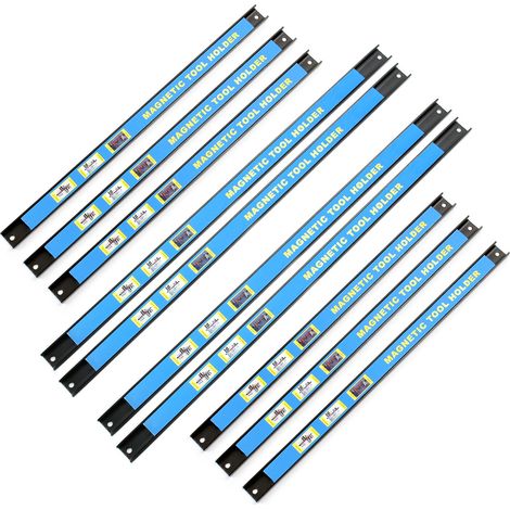 Wiltec Kit de 10 barres porte-outils – 6x 46 cm, 4x 61 cm – Capacité 13 kg par barre – Barres magnétiques en acier – Rangement accessoires Atelier Montage mural