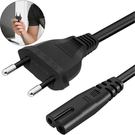Câble d'alimentation de 3 mètres, 2 broches, prise européenne C7, compatible avec PS5/PS4/PS3/Xbox Series X/S - Noir (1/3)