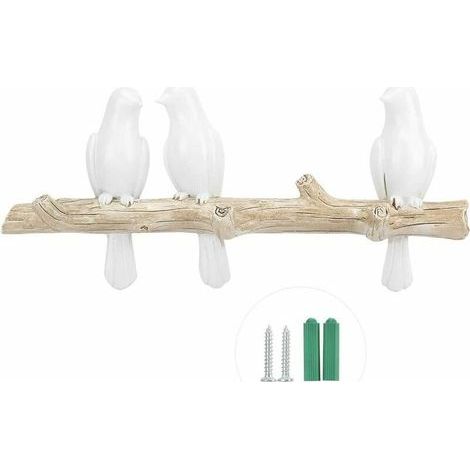 Patère Oiseau Décoratif en Résine à Accrocher à la Branche Cintre Décoratif Mural Art Déco Cintre pour Manteau/Chapeau/Clé/Serviette/Vêtements Cintre de Rangement - Trois Oiseaux (1/4)