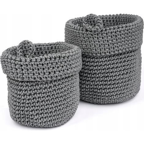 Cestino da bagno, contenitore intrecciato grigio, set da 2 pezzi da appendere (1/5)