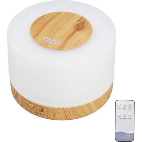 Humidificateur de bureau 500 ml, aspect bois, éclairage LED 7 couleurs, 35 dB, télécommande, diffuseur d'huiles essentielles, prise UE 100-240 V