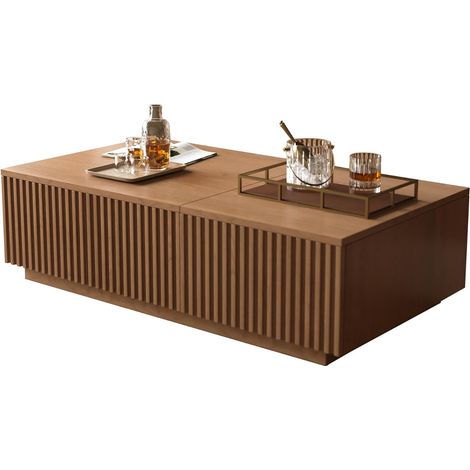 Table basse relevable carrée, structure bois et métal, couleur noyer,Grain du bois (1/5)