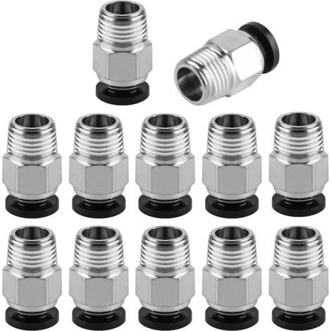 12 Pcs Pc4-M10 Raccord Pneumatique Pc4 M10 Connecteur Pneumatique pour Tube Ptfe, Pc4-M10 Pneumatique Connecteur, Raccord Rapide Droits Filetage M10 pour Extrudeur Imprimante 3D