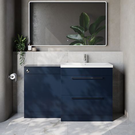 Napoli 390 Cento Deep Blue 1400mm 2 Drawer Vanity Unit Toilet Suite with Glide Basin - 1400mm - Chrome 480mm HandleWithout Kingston Toilet Pan